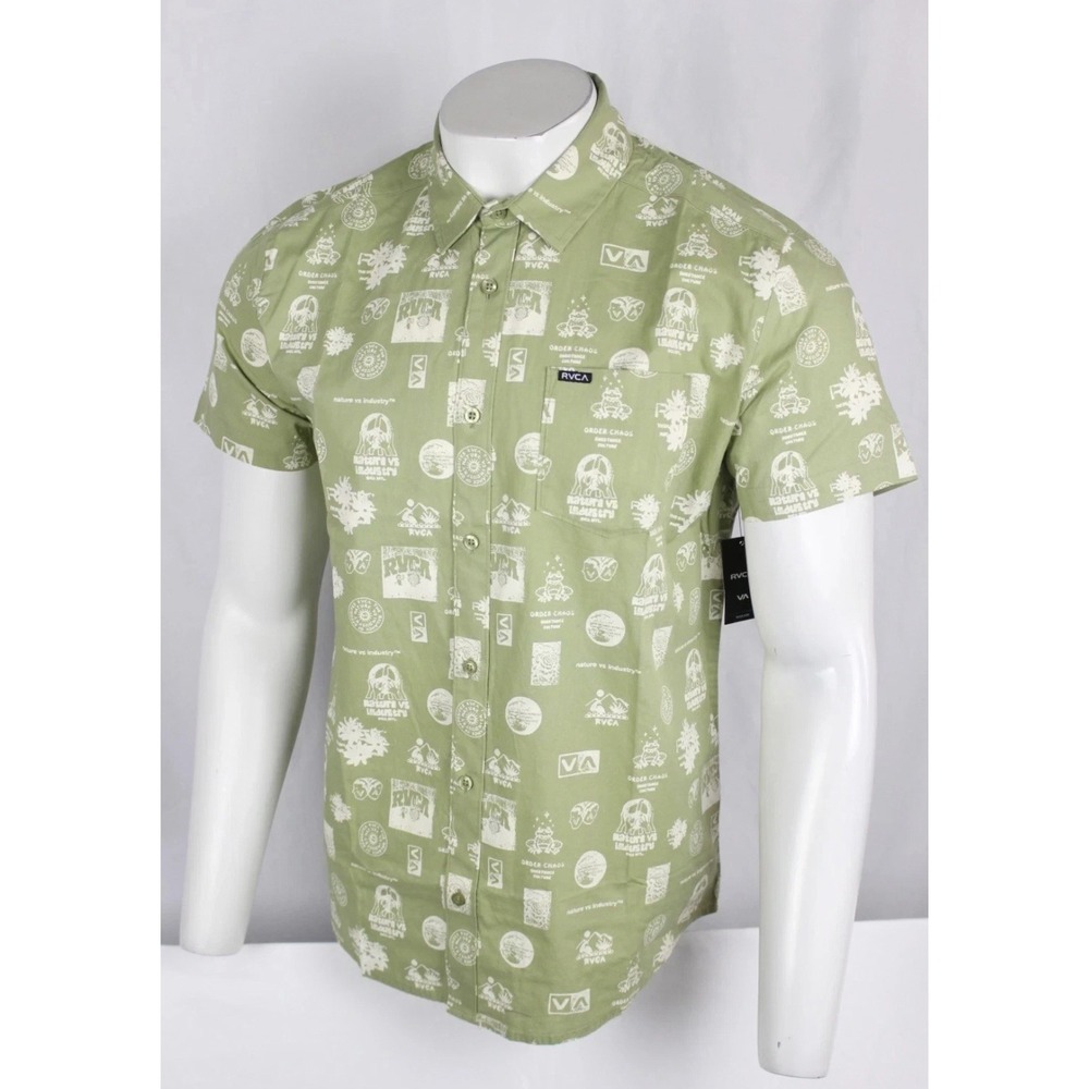 RVCA Kimura Shirt Men's Sz L Olive Green Button Up Short Sleeve NWT MSRP $66
